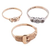 TWO HALLMARKED 9CT GOLD RINGS & 9CT GOLD & SILVER RING