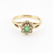 HALLMARKED 9CT GOLD EMERALD & DIAMOND CLUSTER RING