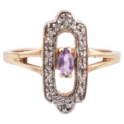 HALLMARKED 9CT GOLD RING AMETHYST & DIAMOND RING