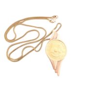 MOUNTED KRUGERRAND COIN PENDANT ON 18CT GOLD CHAIN NECKLACE