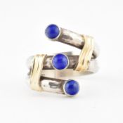 SILVER & 14CT GOLD LAPIS LAZULI SET CROSSOVER RING