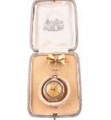 HALLMARKED 9CT GOLD FOB WATCH ON 9CT GOLD BOW BROOCH PIN