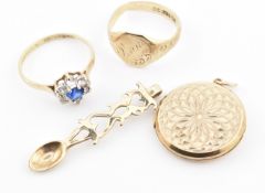 COLLECTION OF 9CT GOLD JEWELLERY & 9CT BACK & FRONT LOCKET