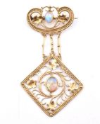 GOLD ARTS & CRAFTS OPAL PENDANT BROOCH PIN