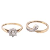 TWO HALLMARKED 9CT GOLD & DIAMOND RINGS