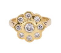HALLMARKED 18CT GOLD & DIAMOND 'HAND MADE' CLUSTER RING