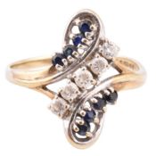 HALLMARKED 9CT GOLD SPINEL & CZ CROSSOVER RING