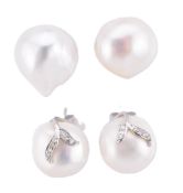 TWO PAIRS OF 18CT GOLD & BAROQUE PEARL EARRINGS