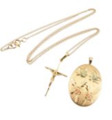 9CT GOLD CRUCIFIX PENDANT NECKLACE & 14CT GOLD FILLED LOCKET