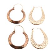 TWO PAIRS OF 9CT GOLD CREOLE HOOP EARRINGS