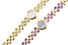 TWO SILVER GILT & GEM SET MARCEL DRUCKER WRISTWATCHES