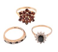 THREE HALLMARKED 9CT GOLD & GEM SET RINGS