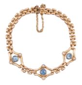 EDWARDIAN 15CT GOLD BLUE TOURMALINE & PEARL BRACELET