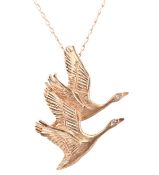 HALLMARKED 9CT GOLD & DIAMOND FLYING SWANS PENDANT NECKLACE