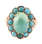 14CT GOLD TURQUOISE CABOCHON CLUSTER RING