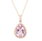 9CT ROSE GOLD AMETHYST & DIAMOND PENDANT NECKLACE