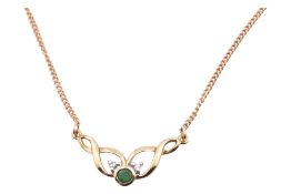 HALLMARKED 9CT GOLD EMERALD & DIAMOND NECKLACE