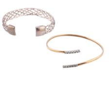 9CT GOLD & CZ BANGLE & A 925 SILVER LATTICE BANGLE