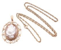 HALLMARKED 9CT CAMEO PENDANT & 9CT ROPE TWIST CHAIN