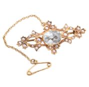 15CT GOLD AQUAMARINE & PEARL BROOCH PIN
