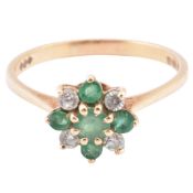 HALLMARKED 9CT GOLD EMERALD & CZ CLUSTER RING