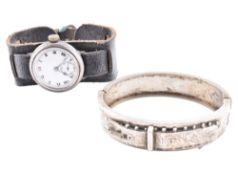 1920S SILVER BORGEL CASED WRISTWATCH & 19TH CENTURY BANGLE