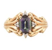 HALLMARKED 9CT GOLD MYSTIC TOPAZ & DIAMOND RING