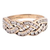 HALLMARKED 9CT GOLD & CZ BRAIDED RING