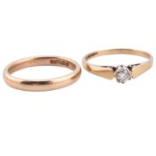 HALLMARKED 9CT GOLD & DIAMOND RING & HALLMARKED 9CT GOLD BAND RING