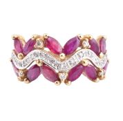 HALLMARKED 9CT GOLD RUBY & DIAMOND BAND RING