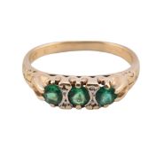 9CT GOLD EMERALD & DIAMOND THREE STONE RING