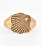 HALLMARKED 9CT GOLD & DIAMOND SHIELD SIGNET RING