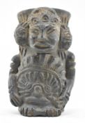 CENTRAL / SOUTH AMERICAN CLAY THREE-HEAD GOD DRINKING VESSEL