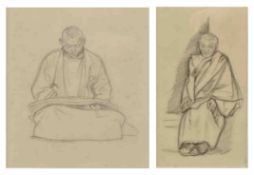 SIR WILLIAM ROTHENTEIN (1872-1945) - TWO PENCIL ON PAPER TIBETAN LAMA DRAWINGS