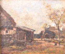 JOHN WILLIAM BUXTON KNIGHT - A FARMYARD OIL ON CANVAS PAINTING