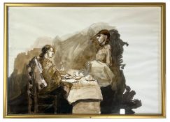 ROBIN SYMES (1939-2023) - UNTITLED SEATED FIGURES AT TABLE
