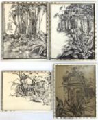 ROBIN SYMES (1939-2023) - FOUR UNTITLED STUDIES OF EXOTIC LANDSCAPES