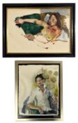 ROBIN SYMES (1939-2023) - TWO OIL ON PAPER PORTRAIT STUDIES