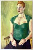 ROBIN SYMES (1939-2023) - UNTITLED PORTRAIT OF LADY IN GREEN TOP