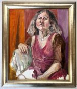 ROBIN SYMES (1939-2023) - UNTITLED PORTRAIT OF LADY IN PURPLE DRESS