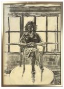 ROBIN SYMES (1939-2023) - UNTITLED PORTRAIT OF FEMALE IN FRONT OF WINDOW