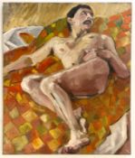 ROBIN SYMES (1939-2023) - UNTITLED PORTRAIT OF NUDE MALE ON BLANKET