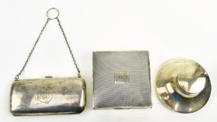 A GEORGE VI HALLMARKED SILVER CIGARETTE CASE & SILVER COIN PURSE