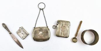 COLLECTION OF FIVE STERLING SILVER PIECES INCLUDING VESTA & OTHERS