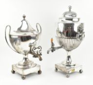 MATCHED PAIR OF 19TH CENTURY SILVER PLATED TEA URNS / SAMOVARS