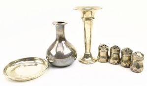 SEVEN HALLMARKED SILVER PIECES INCLUDING VASES
