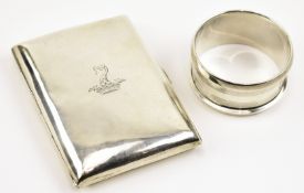 A GEORGE V HALLMARKED SILVER CIGARETTE CASE & A NAPKIN RING