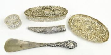 COLLECTION OF FIVE SILVER PIECES INCLUDING TRINKET BOXES & OTHERS