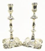 PAIR OF GEORGE II 18TH CENTURY HALLMARKED SILVER CANDLESTICKS 1756 LONDON