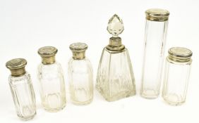 SIX EARLY 20TH CENTURY HALLMARKED SILVER & GLASS PERFUME BOTTLES